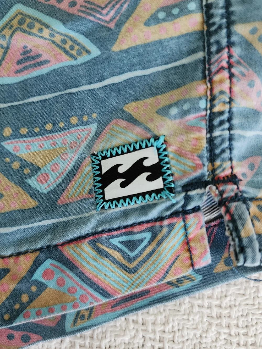 Billabong Recycler Sundays Layback Swim Trunks Blue/Orange Geometric